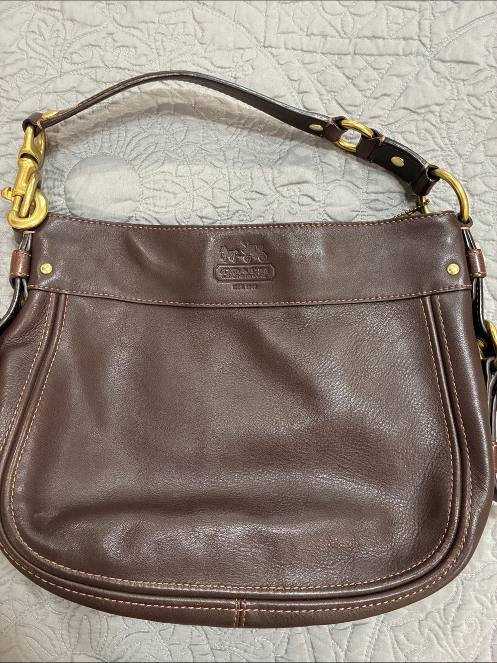 Coach Brown Leather Shoulder Bag with Gold Hardware